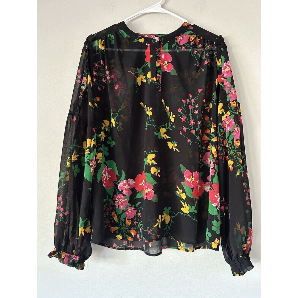 Cabi Women’s Black Floral Sheer Boho Feminine Thespian Blouse Size Medium